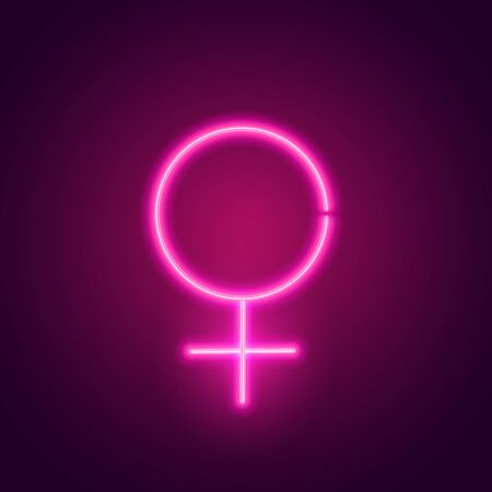 Realistic vector. Glowing neon pink venus sign. Women's rights and feminism female symbol.のイラスト素材