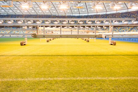 Kyiv, Ukraine - October 15, 2016. Olimpic Stadium NSC Olimpiyskiy. Mobile lightening rig for the rapid growth of the grass on the field. Total capacity 70,050 seats Architector Yuri Sereginのeditorial素材