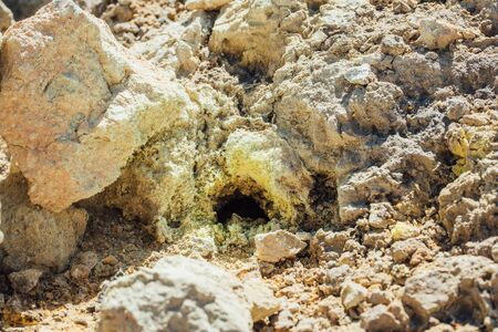 Yellow sulfur crystals at Nisyros volcanoの写真素材