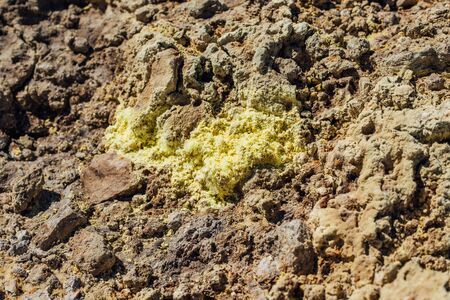 Yellow sulfur crystals at Nisyros volcanoの写真素材