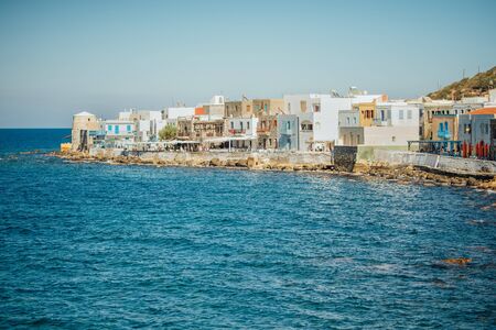 Cafes and restaurants by the sea on the Nisyros islandの写真素材