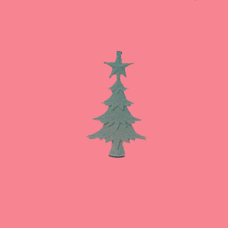 Christmas holiday tree on pink background. Flat lay concept.の写真素材