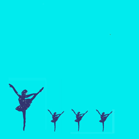 Little group of ballerinas on a blue background. Flat lay concept.の写真素材