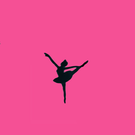Silhouette of ballerina on pink background. Flat lay concept.の写真素材