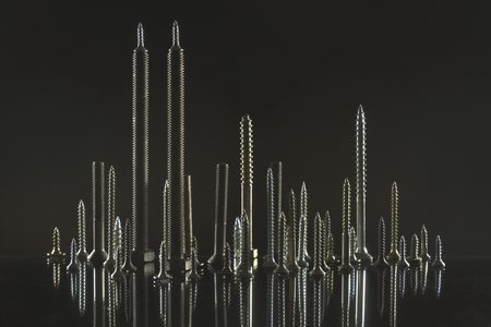 City skyline made of bolts and screwsの写真素材