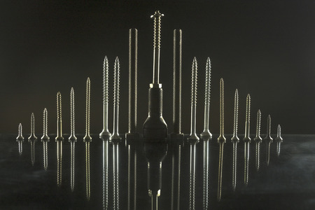 City skyline made of bolts and screwsの写真素材