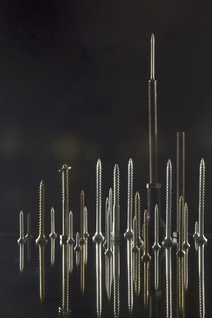 City skyline made of bolts and screwsの写真素材