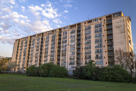 Residential building in Zagreb at sunsetの写真素材
