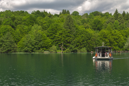 Tourist boats in national park Plitviceの写真素材
