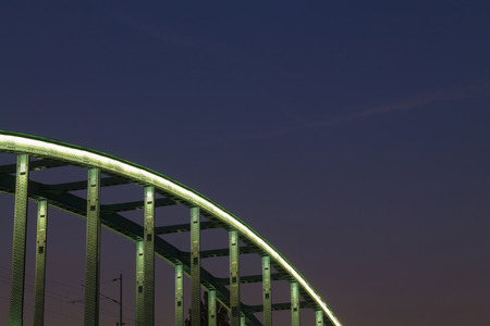 Illuminated train bridge over river Sava in Zagrebの写真素材