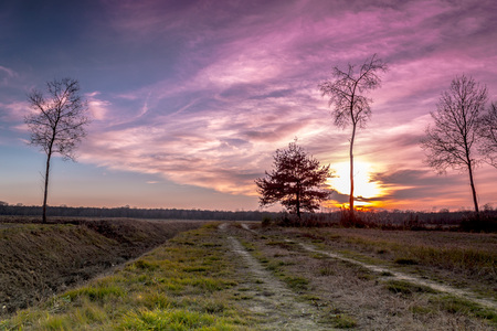 Beautiful colorful countryside sunsetの写真素材