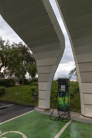 Empty charging station for electric car in Zagreb,Croatiaの写真素材