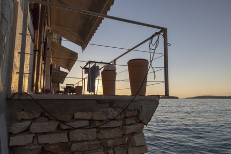 Cityscape of Rovinj town at sunset in Croatiaの写真素材