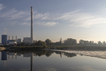 Heating plant in Zagreb on a sunny morningの写真素材