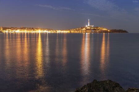 Night landscape of Rovigno town in Croatiaの写真素材