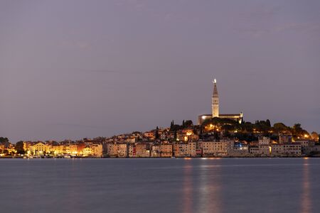 Night landscape of Rovigno town in Croatiaの写真素材