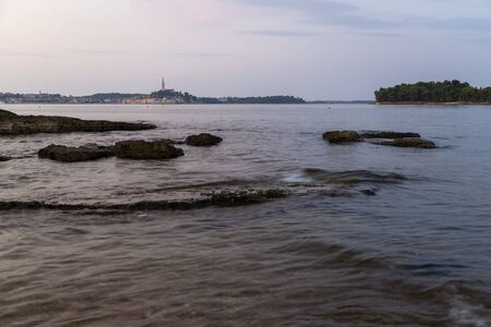 Beautiful blue hour near Rovigno in Croatiaの写真素材