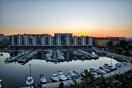 View of Zadar city embankment with residential buildings in Croatiaの写真素材