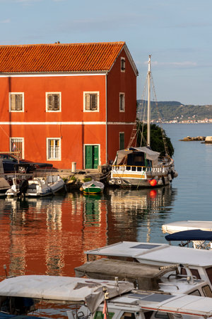 Yachts and fishing boats on the pier in Fosa bay in Zadar town of Croatiaの写真素材