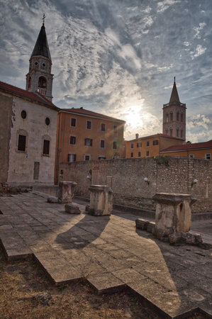 Churches, houses and streets in old city of Zadar in Croatiaの写真素材