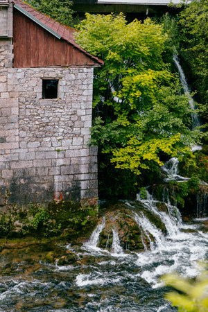 Beautiful waterfall at famous Rastoke village in Slunj, Coratia.の写真素材