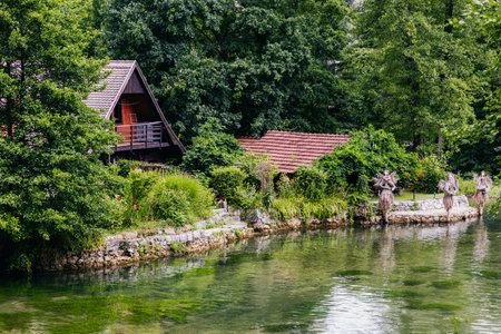 Beautiful waterfall at famous Rastoke village in Slunj, Coratia.の写真素材