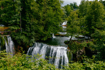Beautiful waterfall at famous Rastoke village in Slunj, Coratia.の写真素材