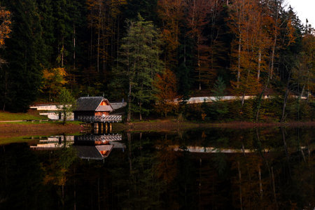 Sunset over the lake. Croatiaの写真素材