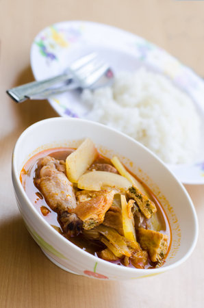 The Sweet and Sour Chicken Omelette Fried Sage served with  the hot rice wait for eating の写真素材