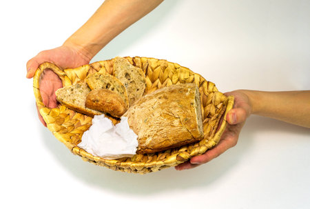 in a beautiful basket of bread, salt.