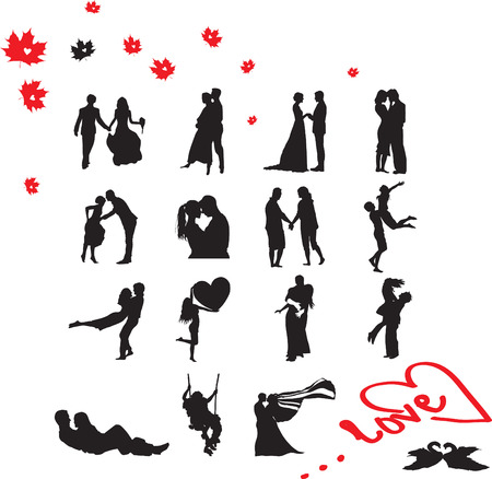 Silhouettes Of Couple In Loveのイラスト素材
