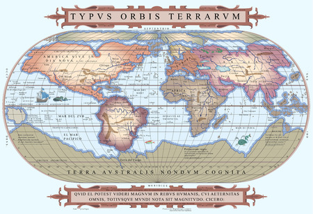 Vector of old globe with water monstersのイラスト素材