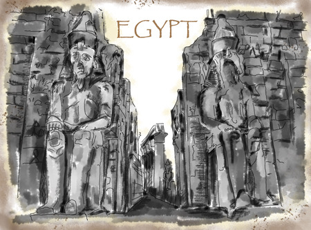 Drawing Ancient Egyptian Statueの写真素材