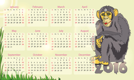 Vector calendar 2016 year of the monkeyのイラスト素材