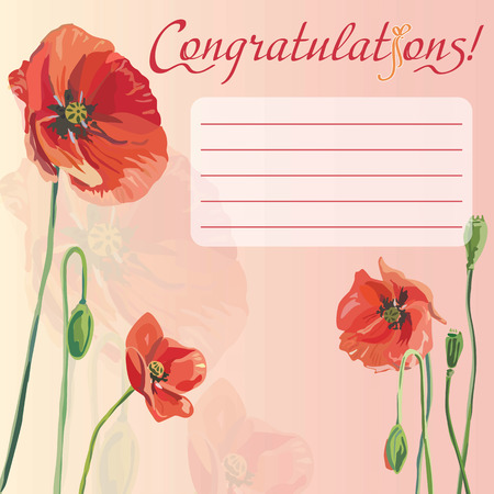Congratulation card with flowers red poopiesのイラスト素材
