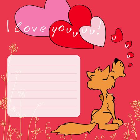 Greeting card I love you! with wolf and heartsのイラスト素材