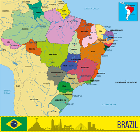 Political map of Brazil with regions and their capitalsのイラスト素材