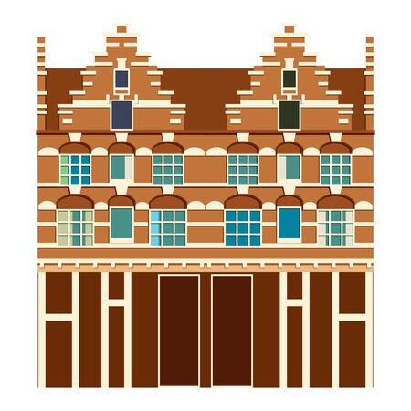 Traditional architecture of Netherlands. Historic buildings city town, Amsterdam panorama, Holland. Vector illustration, EPS 10.のイラスト素材