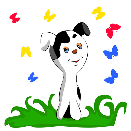 Cartoon santa cartoon cheerful in a clearing among butterflies on a white background.vectorのイラスト素材