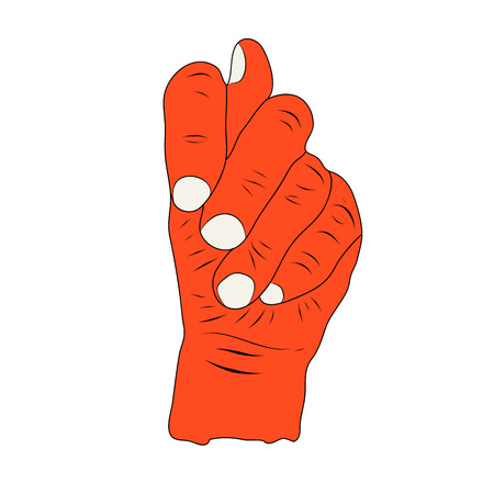 Hand gesture sketch. Illustration isolated on white background. Engraving style. Fig sign.のイラスト素材