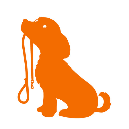 silhouette of a sitting dog holding it's leash in it's mouth, patiently waiting to go for a walk. vectorのイラスト素材