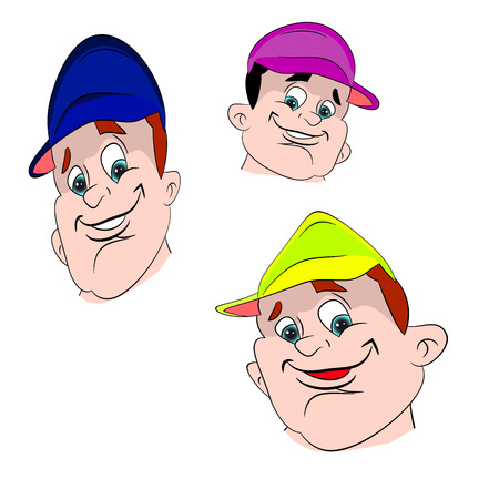 Three cheerful face of a man, cartoon illustration on a white background.vectorのイラスト素材