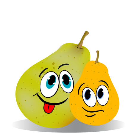 Two funny pears, cartoon on a white background.のイラスト素材