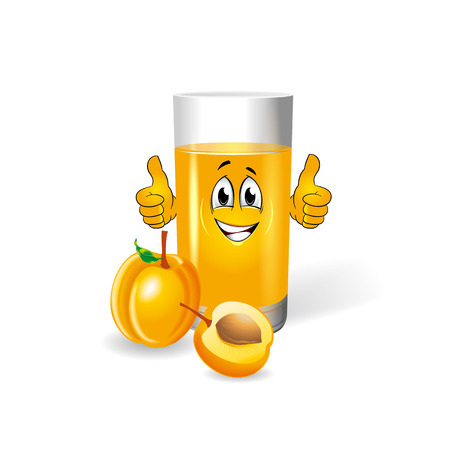 Jolly glass of delicious apricot juice, cartoon on a white background.vectorのイラスト素材