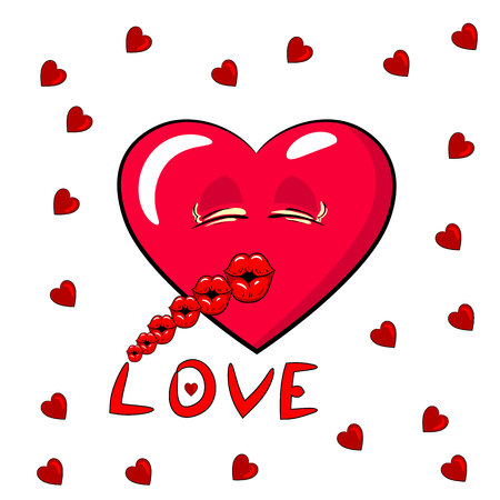Heart with lips, love, cartoon on a white background.vectorのイラスト素材