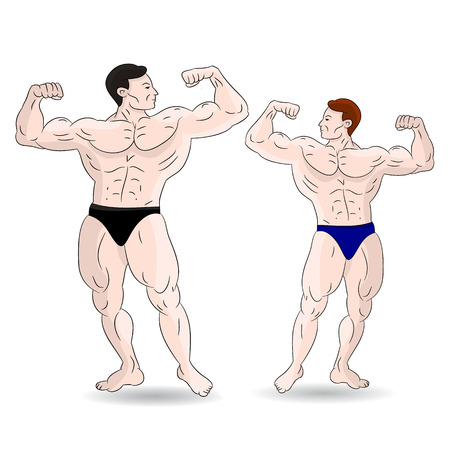 Two male bodybuilder showing a biceps. On a white background. Vectorのイラスト素材