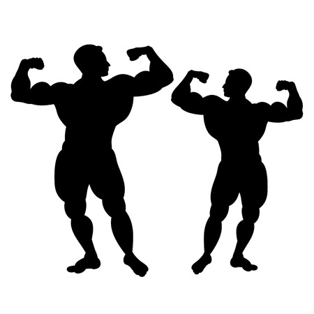 Black silhouette of two bodybuilders. On white background.vectorのイラスト素材