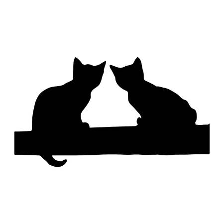 Two black kittens sit on a stick, silhouette on a white background.vectorのイラスト素材