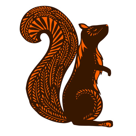 Squirrel with ethnic patterns, brown silhouette on a white background.The cartoon Vectorのイラスト素材