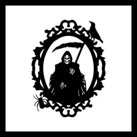 Halloween themed silhouette with a scythe in a frame.のイラスト素材